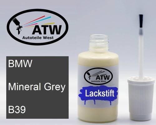 BMW, Mineral Grey, B39: 20ml Lackstift, von ATW Autoteile West.